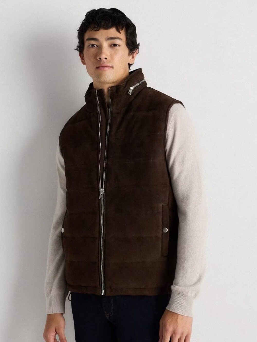 Quince 100% Suede Puffer Vest - Espresso Brown
